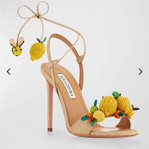 NEW Aquazzura
Raffia Citrus Ankle-Wrap Sandals size 35/5